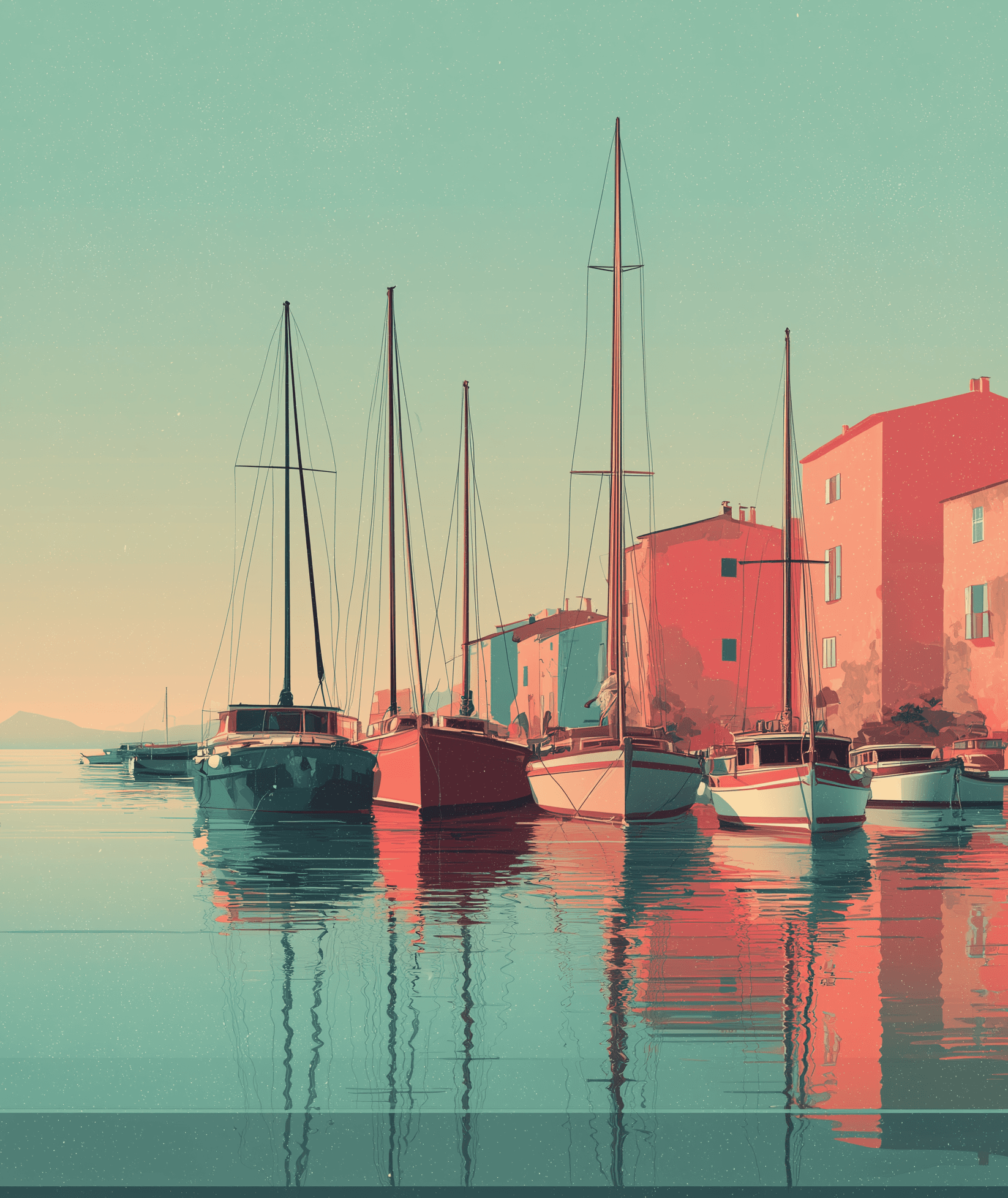 Vue sur le port de Saint-Tropez à la lumière dorée du soir